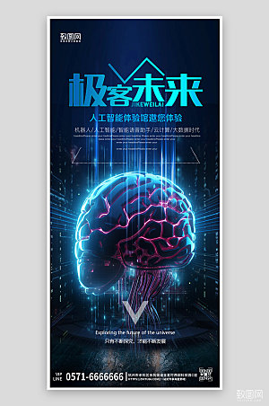 科技人工智能AI大脑手机海报