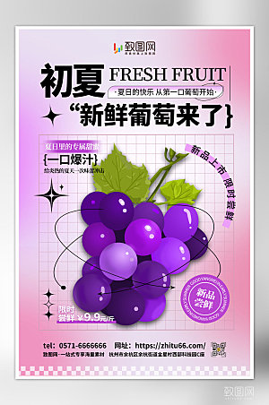 紫色新鲜夏季水果海报
