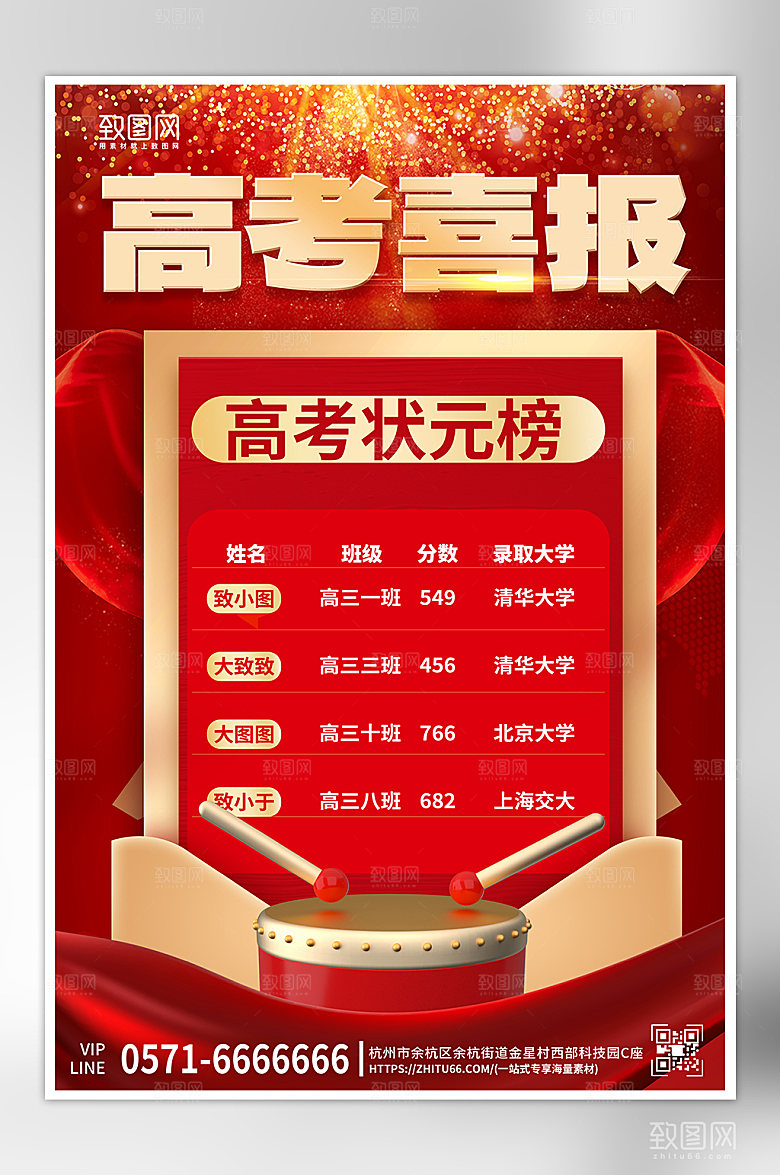 毕业毕业季高考喜报红色大气海报