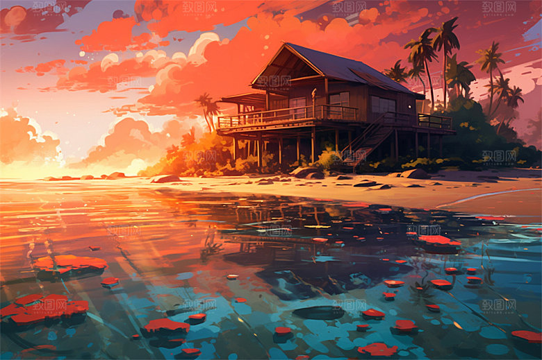 明亮风格风景场面壮观景色迷人插画