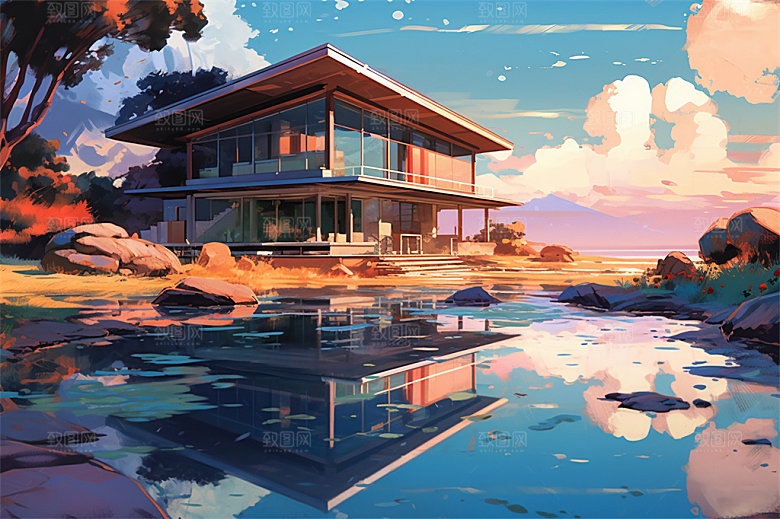 明亮风格风景场面壮观景色迷人插画