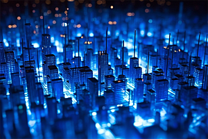 高科技城市综合数据链路信号传输蓝色科幻场