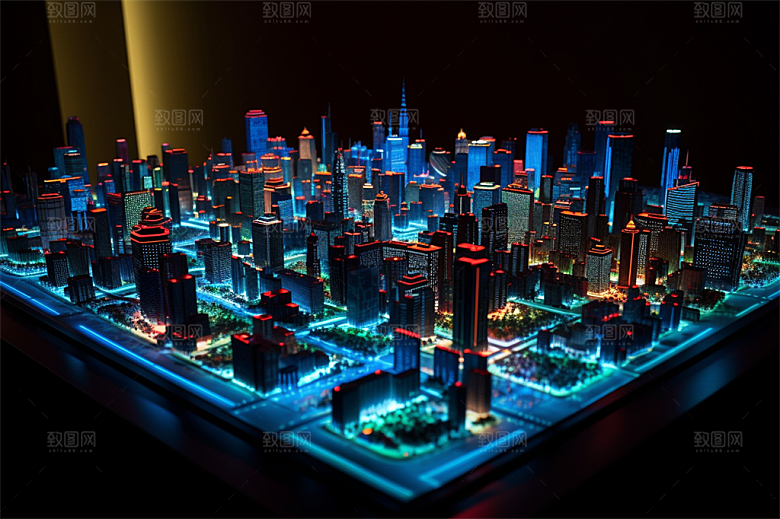 高科技城市综合数据链路信号传输蓝色科幻场