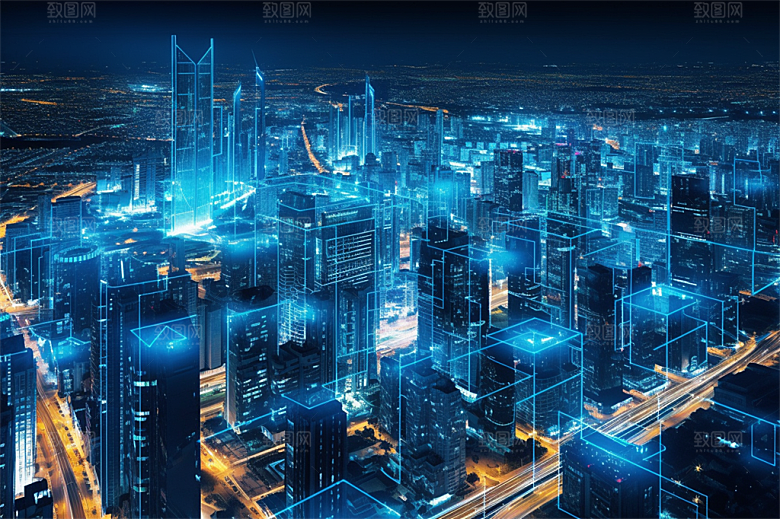 高科技城市综合数据链路信号传输蓝色科幻场