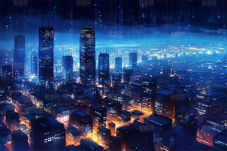 高科技城市综合数据链路信号传输蓝色科幻场