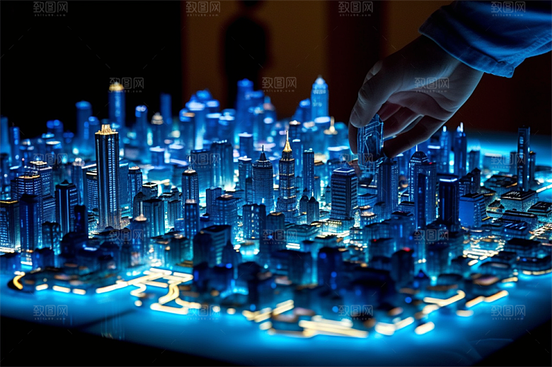 高科技城市综合数据链路信号传输蓝色科幻场