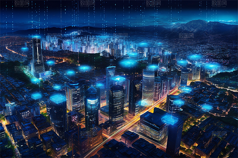 高科技城市综合数据链路信号传输蓝色科幻场