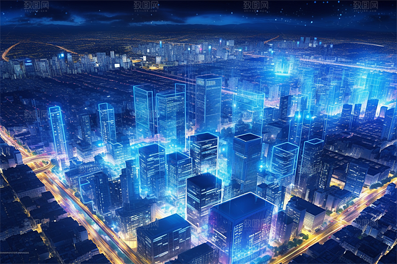 高科技城市综合数据链路信号传输蓝色科幻场
