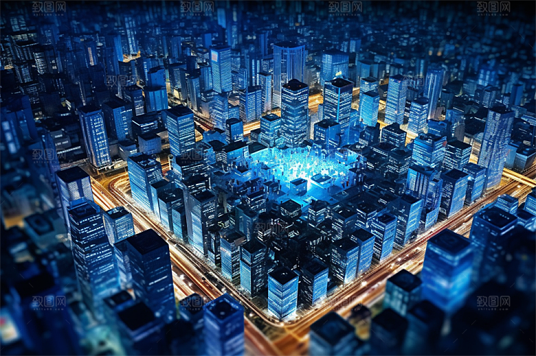 高科技城市综合数据链路信号传输蓝色科幻场