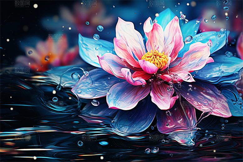 多彩透明鲜花清澈流水画面