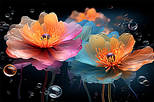 多彩透明鲜花清澈流水画面