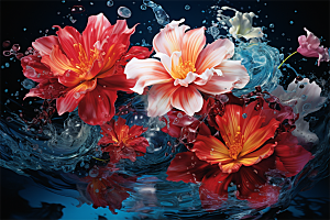 多彩透明鲜花清澈流水画面
