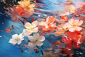 多彩透明鲜花清澈流水画面
