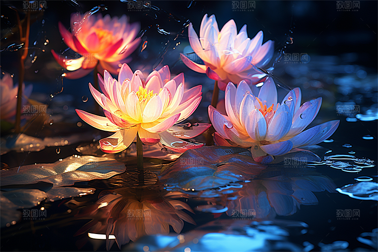 多彩透明鲜花清澈流水画面