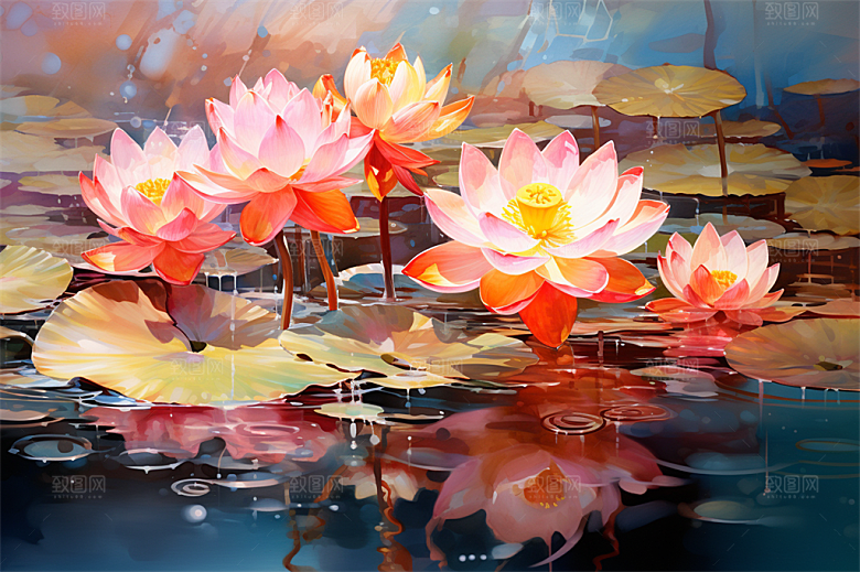 多彩透明鲜花清澈流水画面
