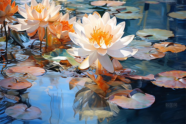 多彩透明鲜花清澈流水画面