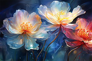 多彩透明鲜花清澈流水画面