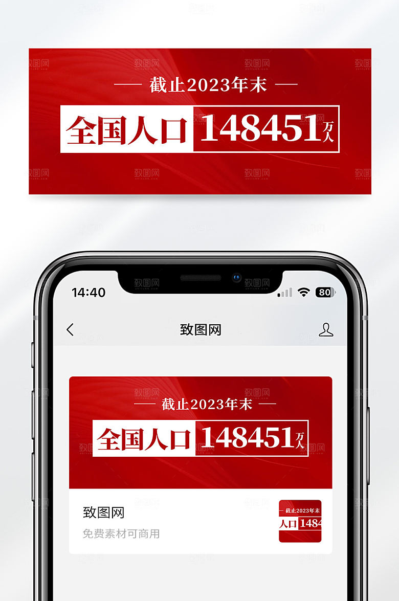 红色简约大气人口统计公众号首图