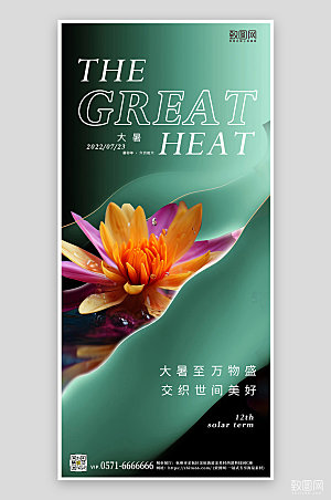 中国传统节气荷花简约手机海报