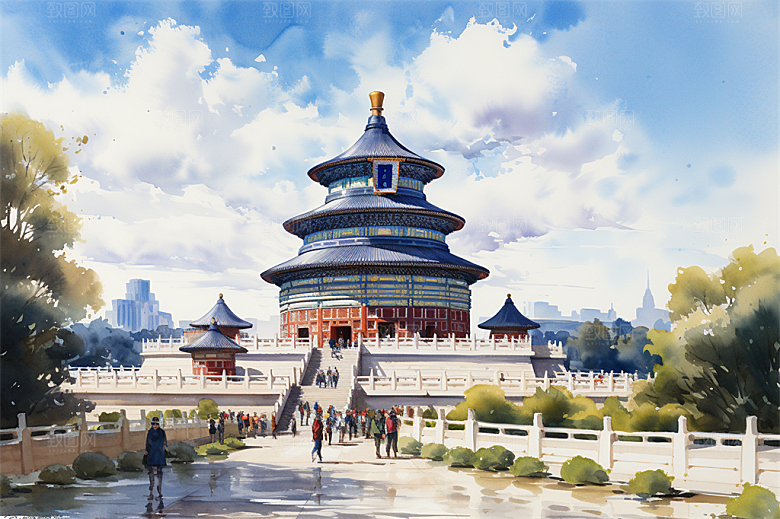 北京地标天坛广场绿植全景