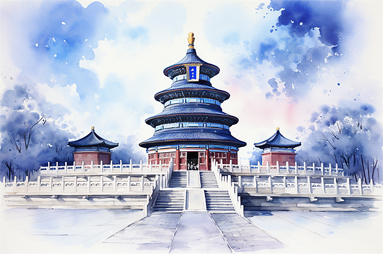 北京地标天坛广场绿植全景