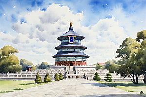 北京地标天坛广场绿植全景