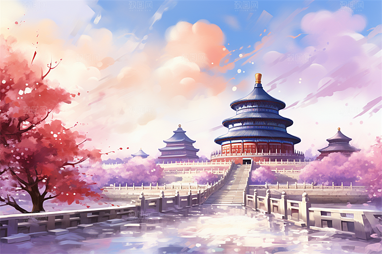 北京地标天坛广场绿植全景