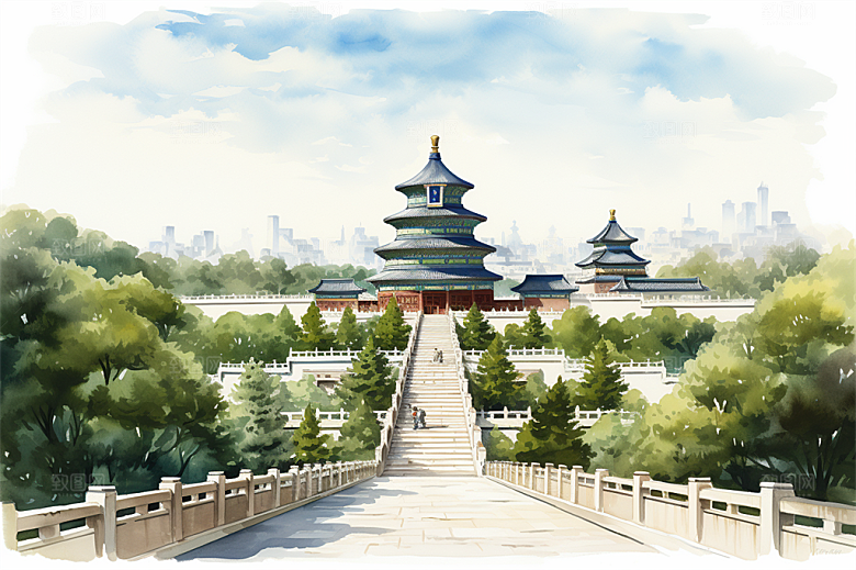 北京地标天坛广场绿植全景