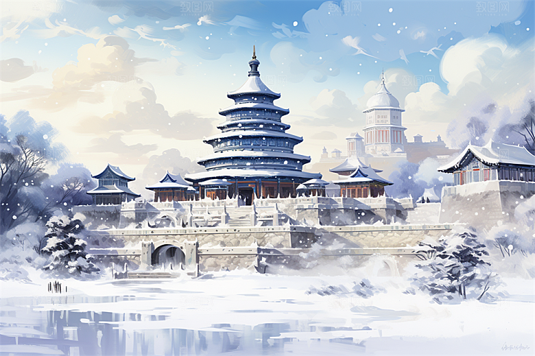 北京地标天坛广场绿植全景