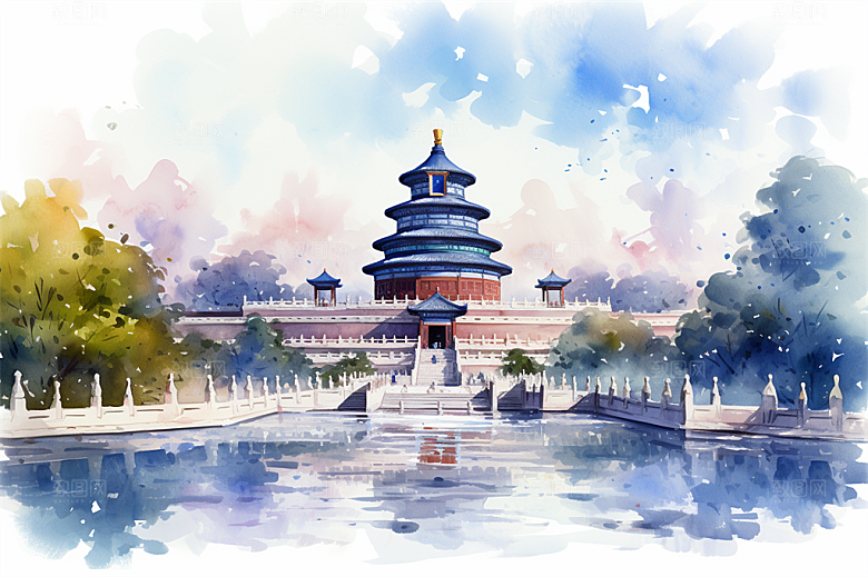 北京地标天坛广场绿植全景