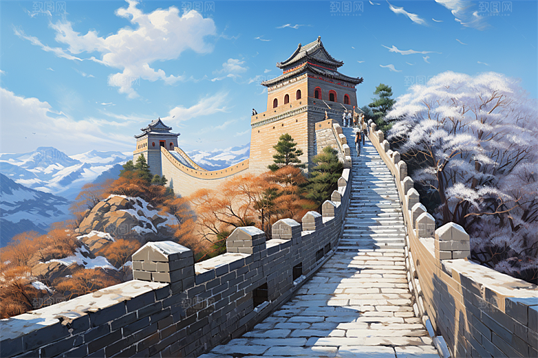 北京地标八达岭长城雄伟城楼