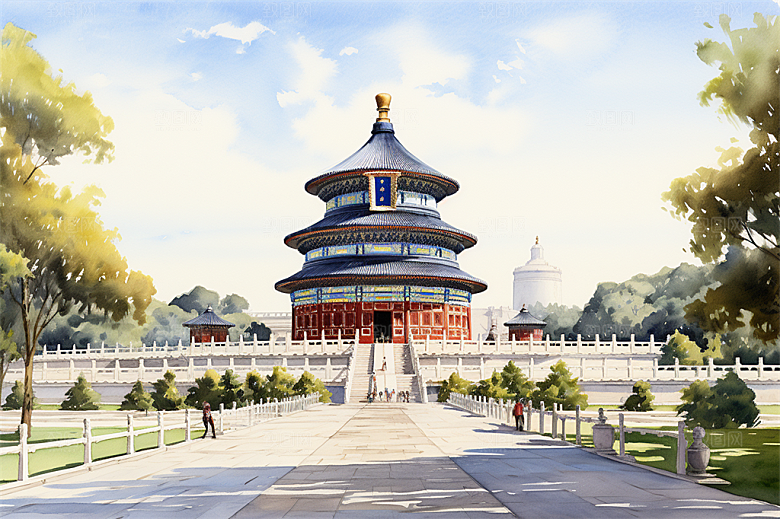 北京地标天坛广场绿植全景