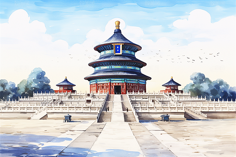 北京地标天坛广场绿植全景