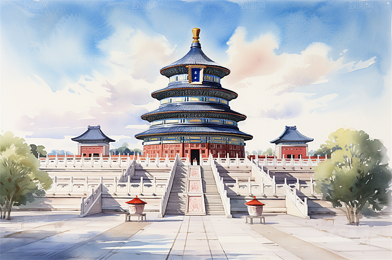 北京地标天坛广场绿植全景