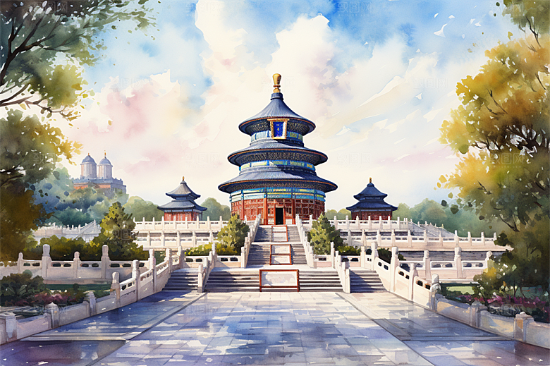 北京地标天坛广场绿植全景