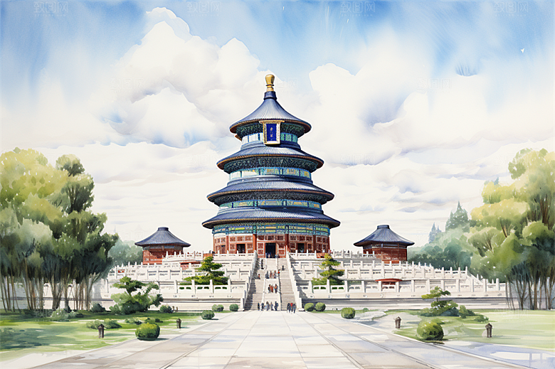 北京地标天坛广场绿植全景