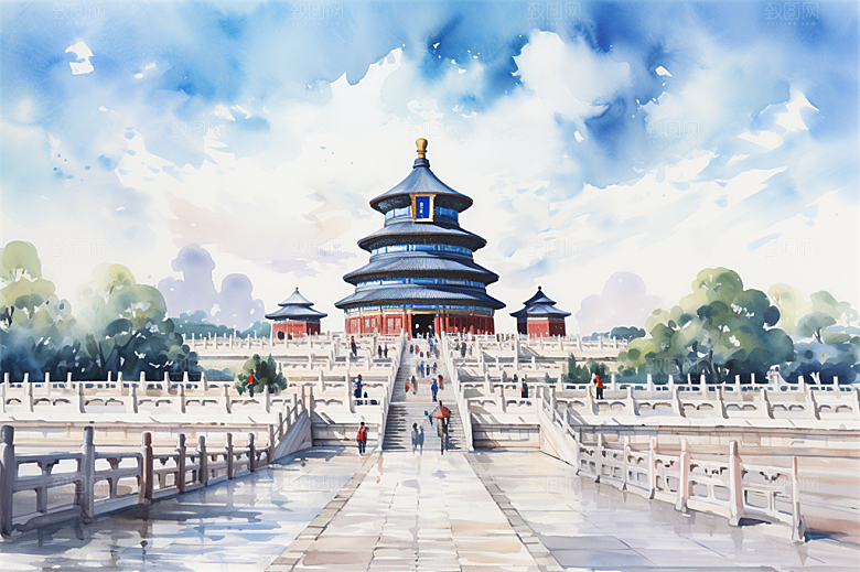 北京地标天坛广场绿植全景