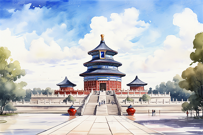 北京地标天坛广场绿植全景