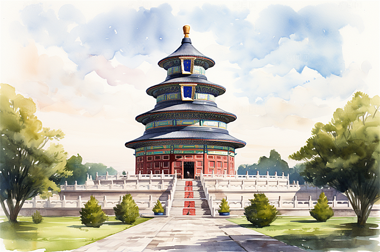 北京地标天坛广场绿植全景