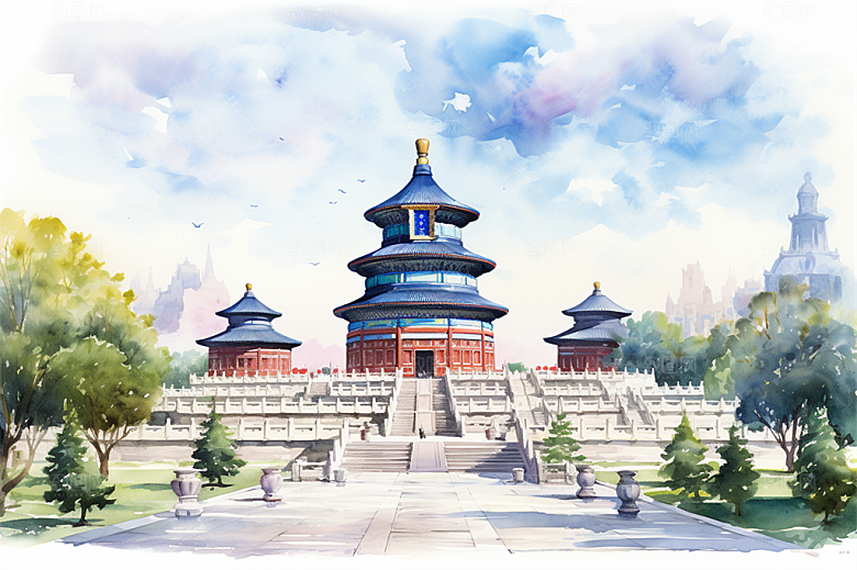 北京地标天坛广场绿植全景