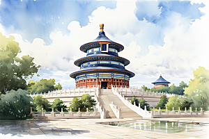 北京地标天坛广场绿植全景