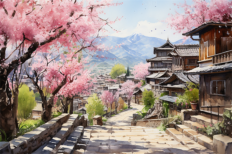 江南古镇民居街道商贩安静生活场景