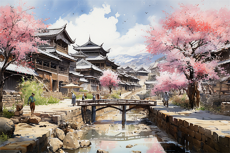 江南古镇民居街道商贩安静生活场景