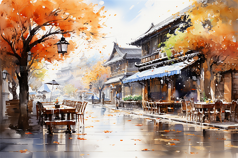 江南古镇民居街道商贩安静生活场景