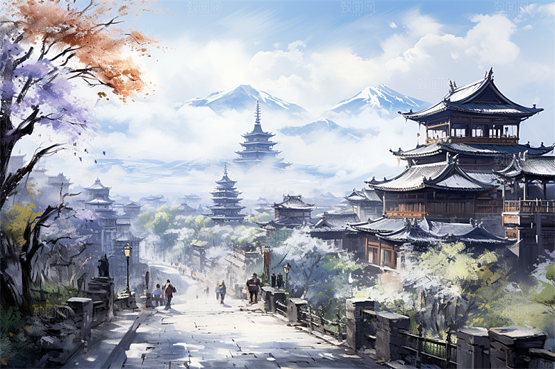 江南古镇民居街道商贩安静生活场景