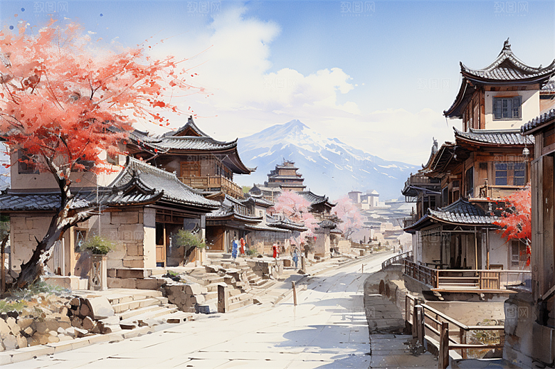 江南古镇民居街道商贩安静生活场景
