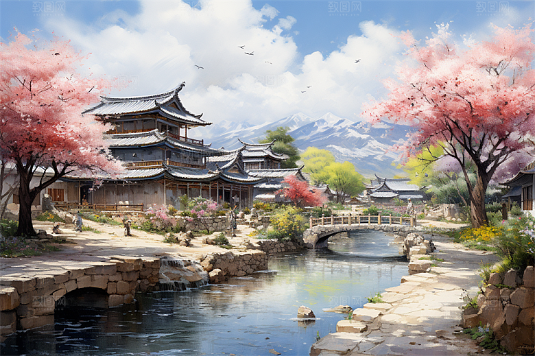 江南古镇民居街道商贩安静生活场景