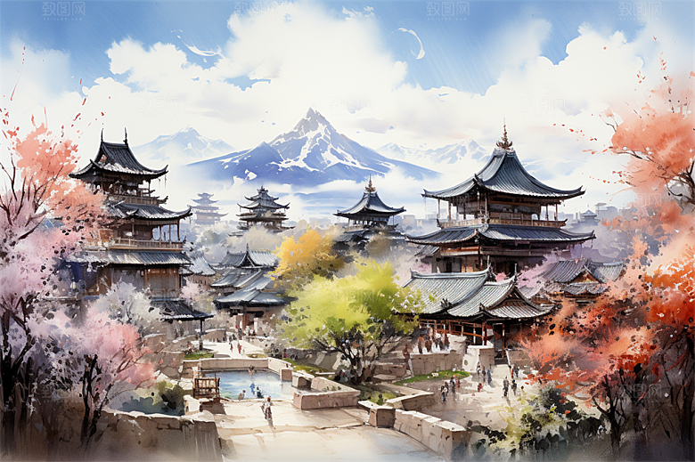 江南古镇民居街道商贩安静生活场景