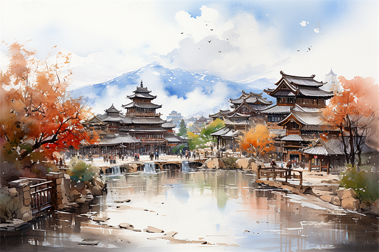 江南古镇民居街道商贩安静生活场景