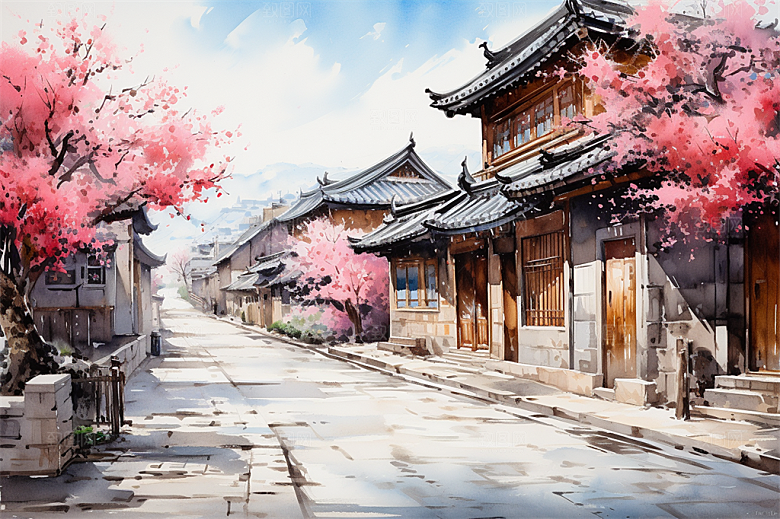 江南古镇民居街道商贩安静生活场景